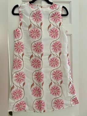 White Pink Floral Shift Dress, XS